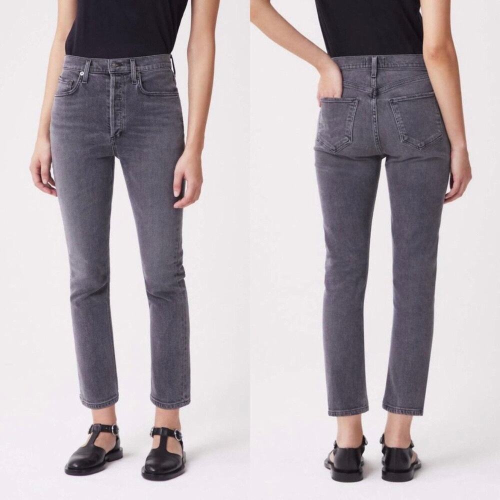 Agolde 28 Riley High Rise Straight Crop Jeans in Sector Black / Gray